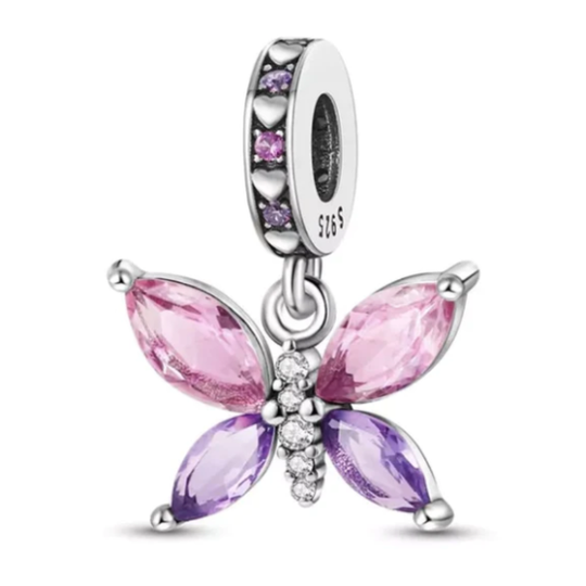 Pink & Purple Cubic Zirconia Butterfly Charm