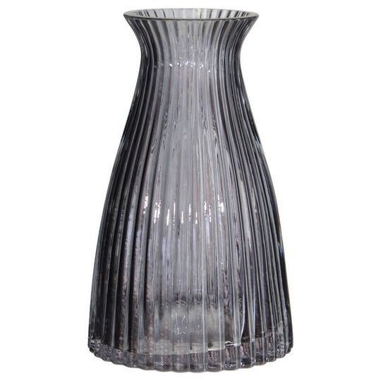 Ribbed Glass Smoke Grey Vase