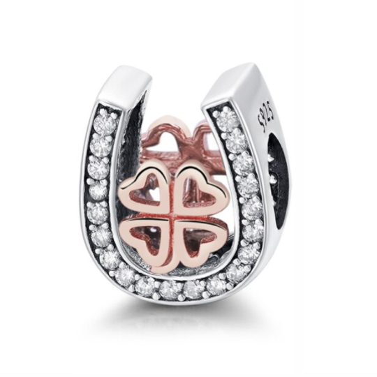 Rose Gold Hearts Lucky Horseshoe Charm