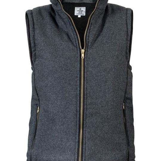 GREY LADIES GILET with black leather trimming