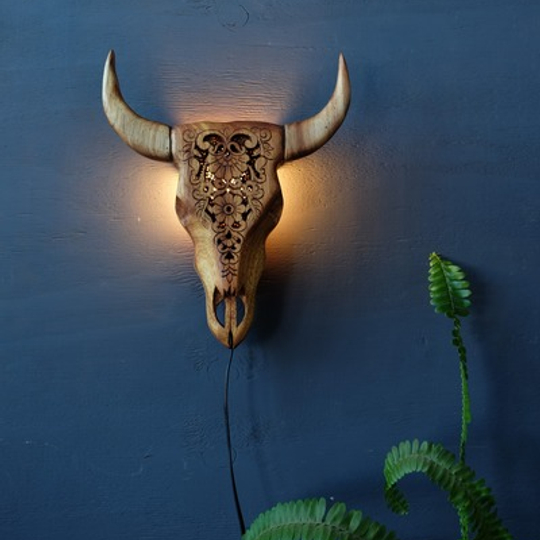Bull skull wall light