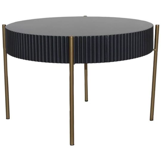 Round Ribbed Black Coffee Table with Gold Legs