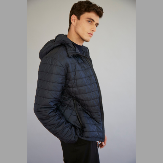 Men's reversible wool filled jacket in Black Made to order