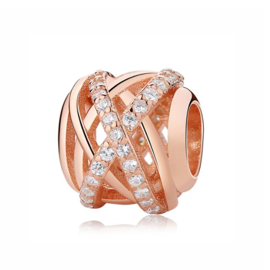 Rose Gold Zirconia Cross Bands Charm