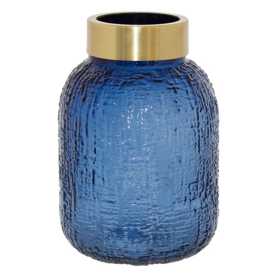Midnight Blue Glass Vase with Gold Rim - Medium