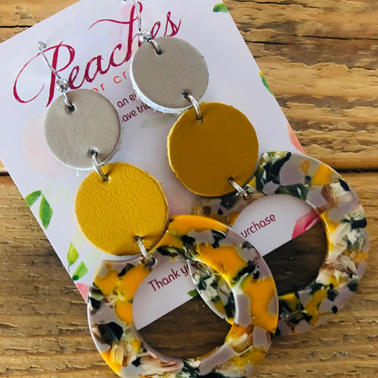 Mustard Acrylic Trio with Taupe Leather