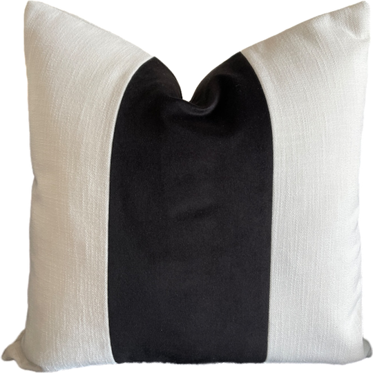 Off White Linen with Black Velvet Cushion