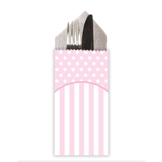 6 Cutlery bags - Pink polka dots & stripes