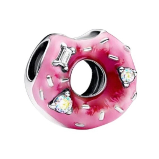 Pink Doughnut with Cubic Zirconia Sprinkles Charm