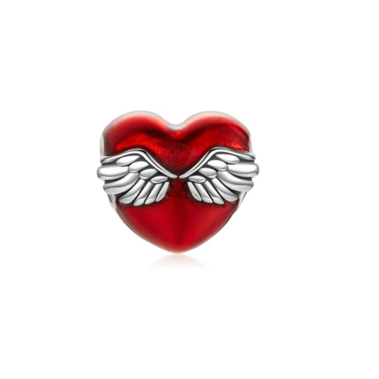Hug & Angel Wing Red Enamel Charm