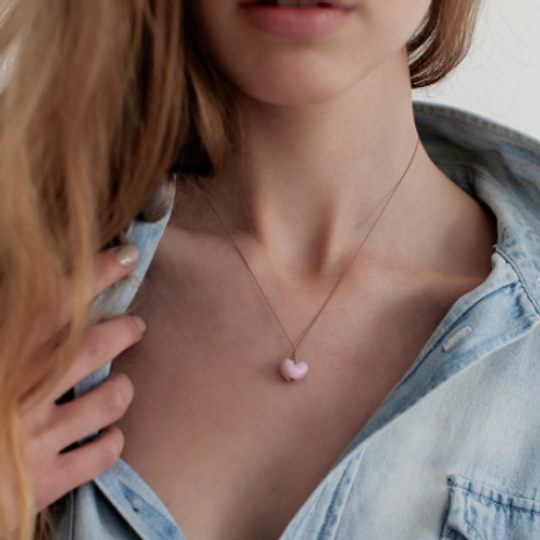 Glass Heart & Silk Necklace