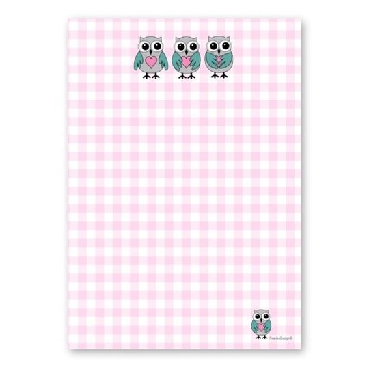 A6 Notebook - Owls & Pink Check