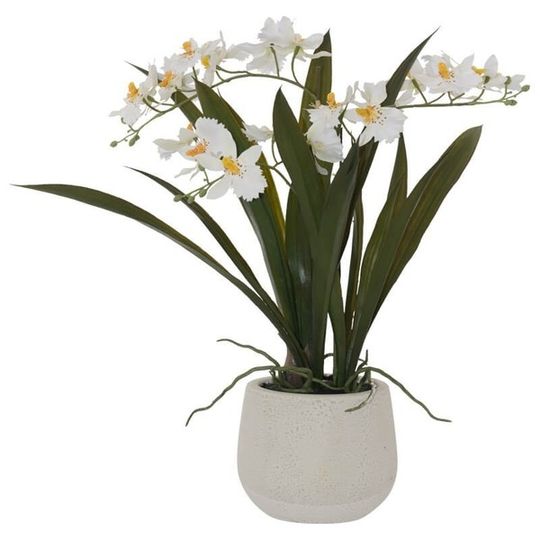 Artificial Oncidium Orchid in White Pot