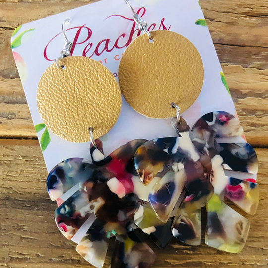 Multicolour Acrylic with Gold Satin Leather