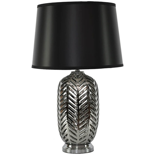 Silver Metal Base Table Lamp with Black Shade