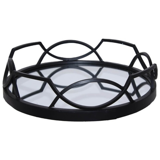 Round Matte Black Metal Mirror Tray