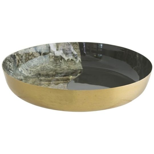 Marble Effect Round Gold Metal Tray