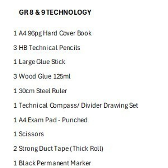 Gr 8&9 Technology Stationery Pack