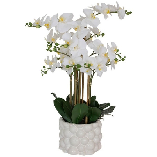 Large Real Touch Artificial Orchid Arrangement in Ceramic Bubble Vase