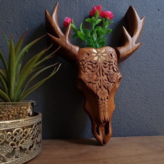 Deer skull wall vase