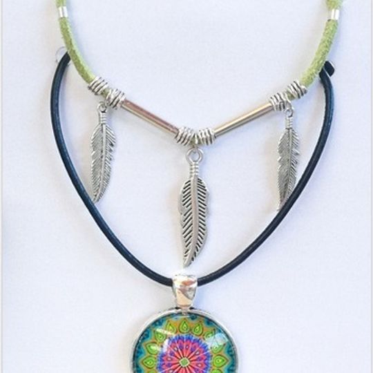 Necklaces - Paired pendant necklaces mandala and FEATHERS