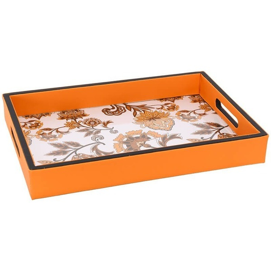 Hermes Inspired Orange & Black Rectangular Decor Tray