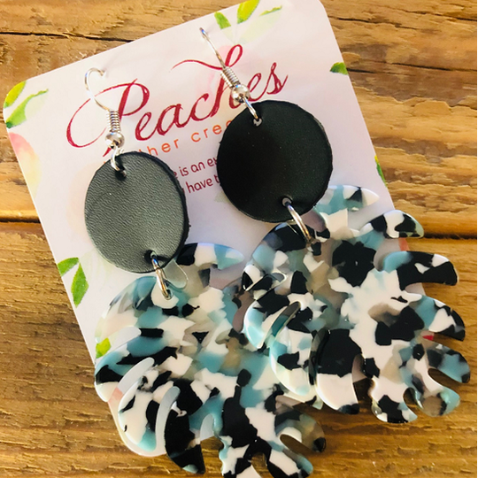 Black & Turquoise Leaf Acrylic