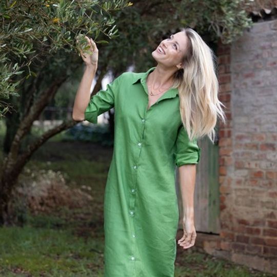 long linen shirt dress green