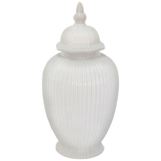 Ribbed White Ceramic Ginger Jar 40cm