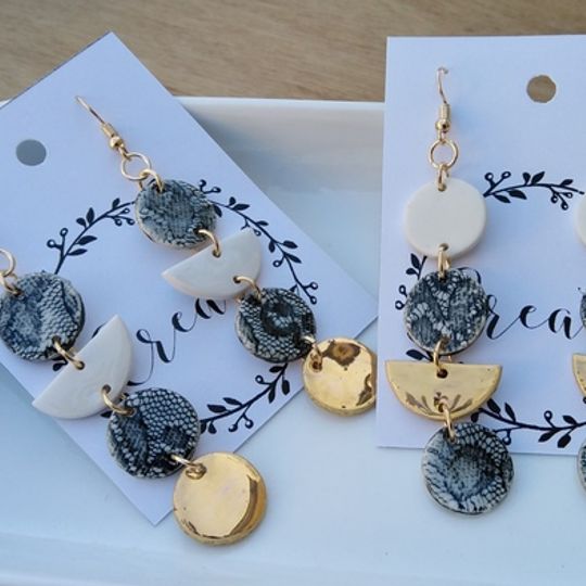 Lace and Gold Dangle Earrings