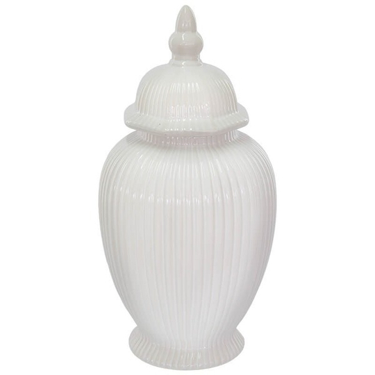 Ribbed White Ceramic Ginger Jar 36cm