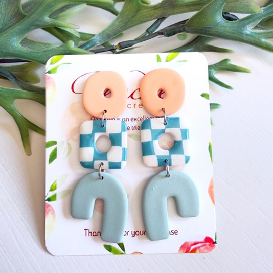 Retro "Funky" Check-it Polymer Clay Dangles