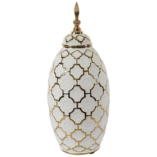Gold/White Geo Design Ceramic Ginger Jar