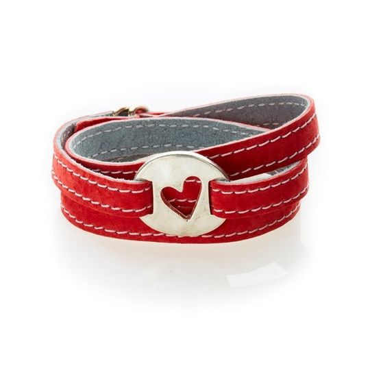 BOLD Reversible suede Bracelet & Choker Heart Cut Out - Red/Dark Grey