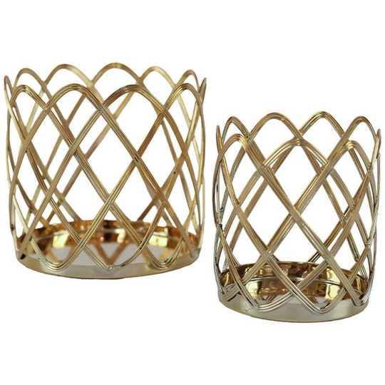 Gold Metal Weave Design Candle Votives Set of 2