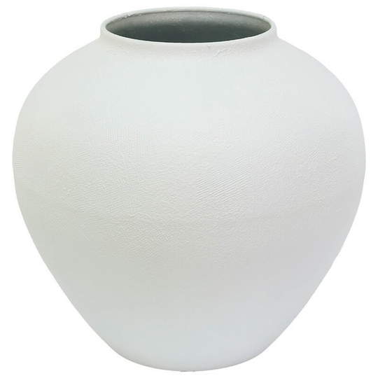 Matte White Textured Metal Pot Vase