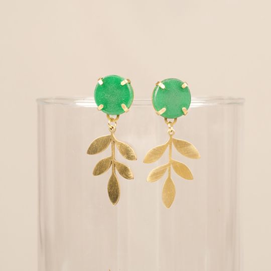Gemstone Studs with Hanging Leaf