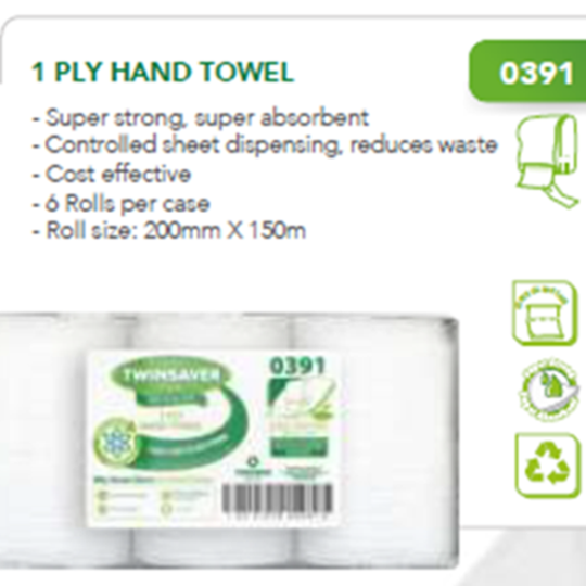 Twinsaver 1 Ply Hand Towel 6 Rolls per Case