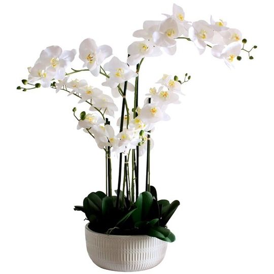 Large Real Touch Artificial Orchid Arrangement in Ceramic Bowl Pot