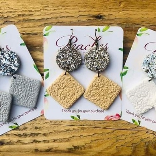Glitter Leather & Lace Beige Polymer Clay