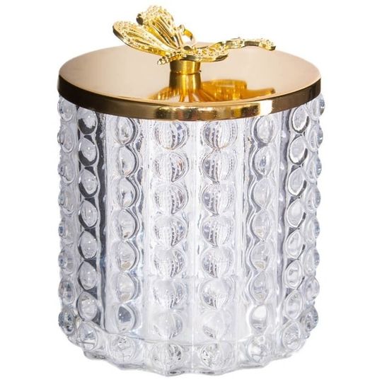 Clear Glass Dotted Trinket Jar with Gold Metal Lid