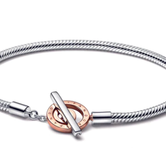 Signature Two-tone Logo T-Bar Snake Chain Bracelet