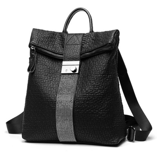 Black leather backpack with diamanté