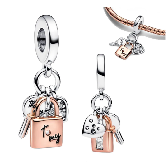 Two Toned Heart Key And Lock Dangle Charm