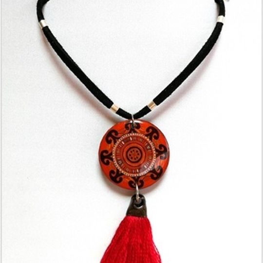 Necklaces - Mandala pendant with tassel in RED/PINK/YELLOW