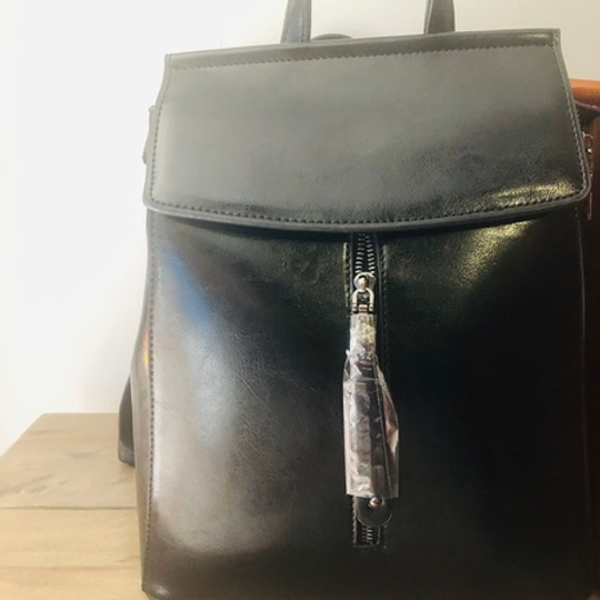 Black leather backpack