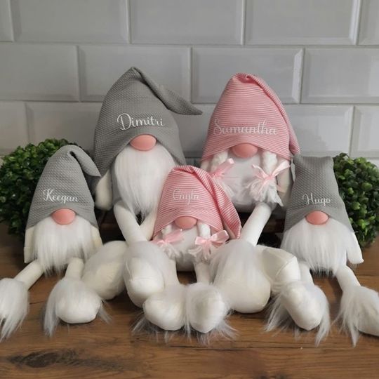 Grey & Pink Personalised Christmas Family Gnome Set