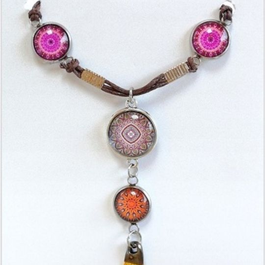Necklaces - Mandala T-necklace with tassel in RED/PINK/YELLOW