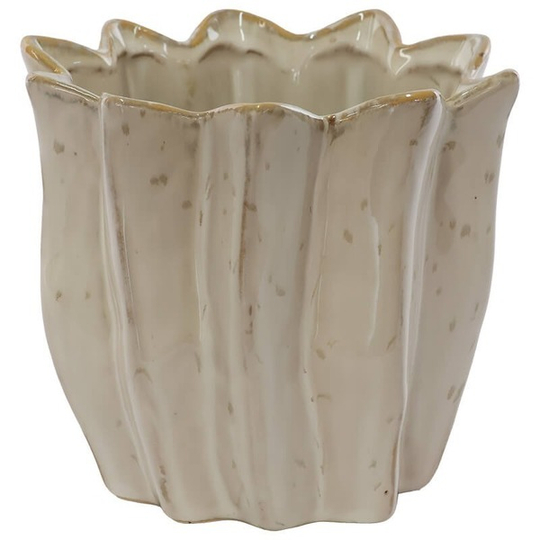 Speckled Beige Flower Design Ceramic Planter/Vase