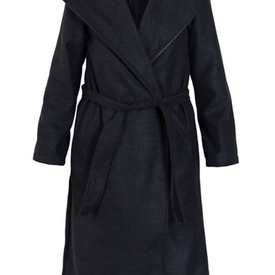 Melton wool coat l Charcoal with black leather trims